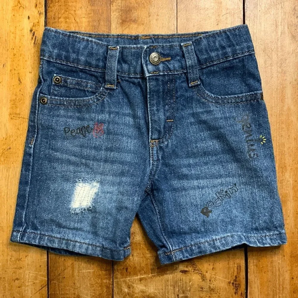 Wrangler jean shorts 3T graffiti distressed cotton spring summer adjustable wais